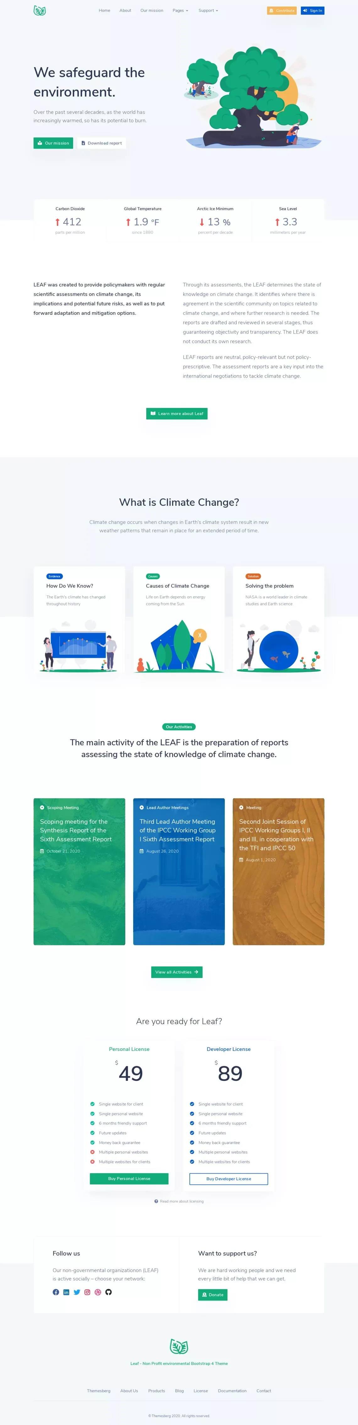 Leaf - Non Profit environmental Bootstrap 4 Theme - Landing design