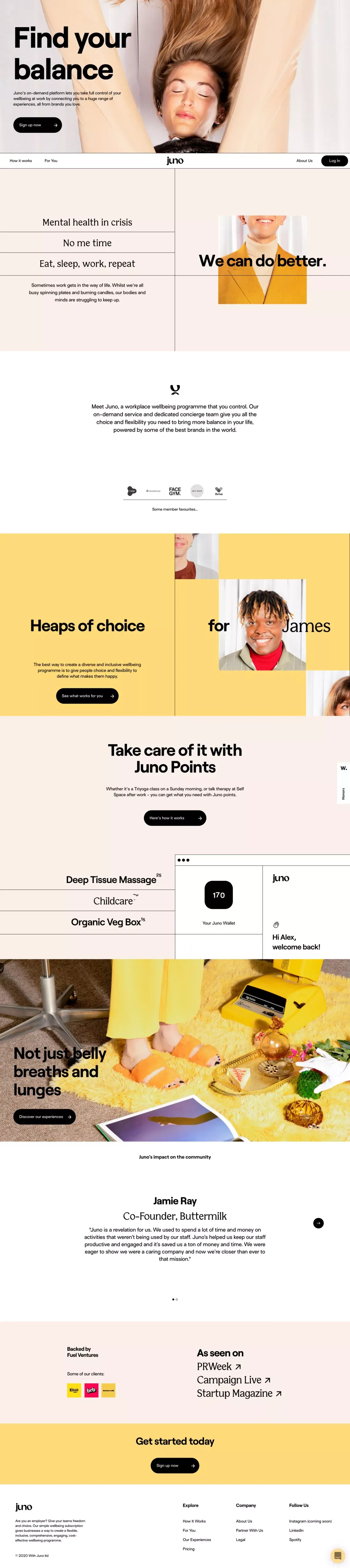Juno: the life company® ■ wellbeing choices for teams - Landing design