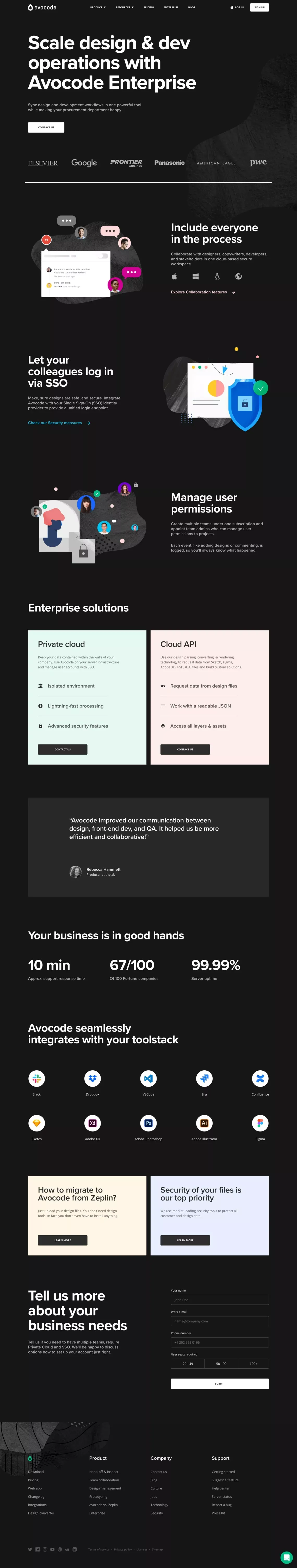 Solve design-to-code processes at your enterprise | Avocode - Landing design