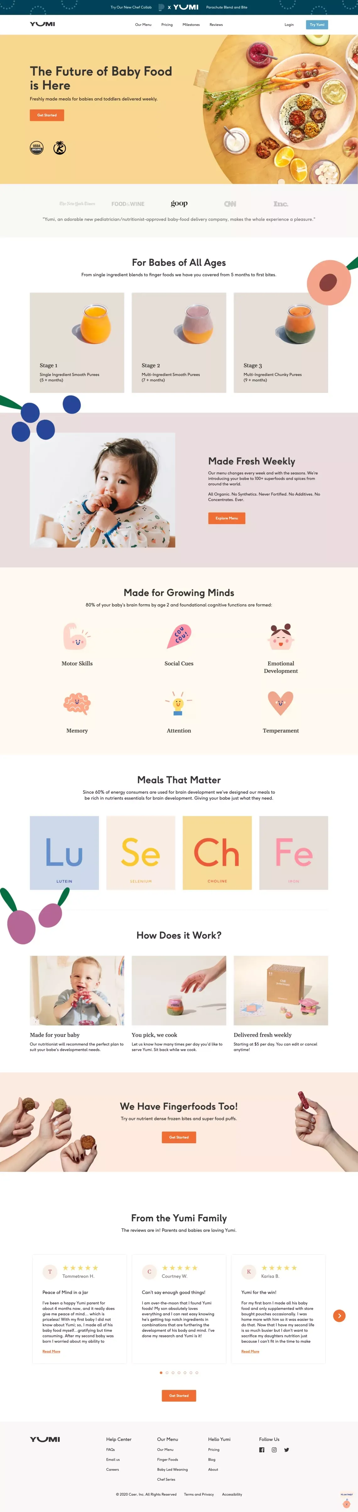 Yumi - Fresh, Organic Baby Food Delivered - Landing design