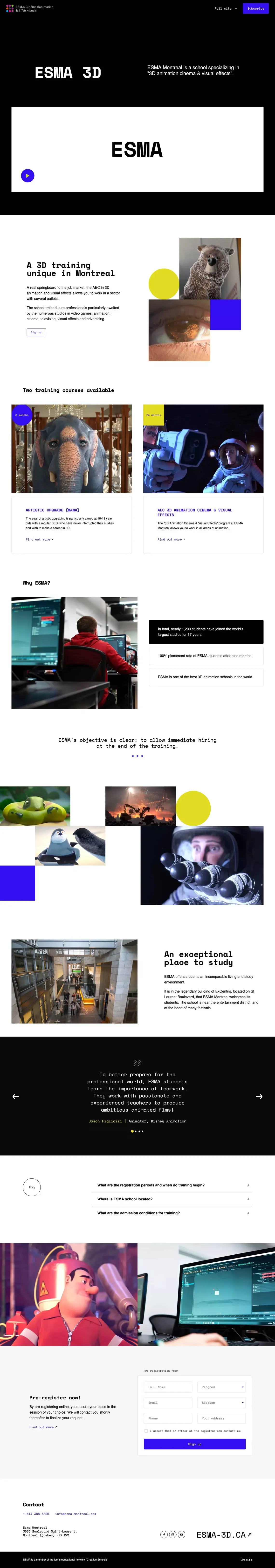 ESMA, Cinéma d'animation & Effets Visuels | ESMA, Cinéma d'animation & Effets Visuels - Landing design