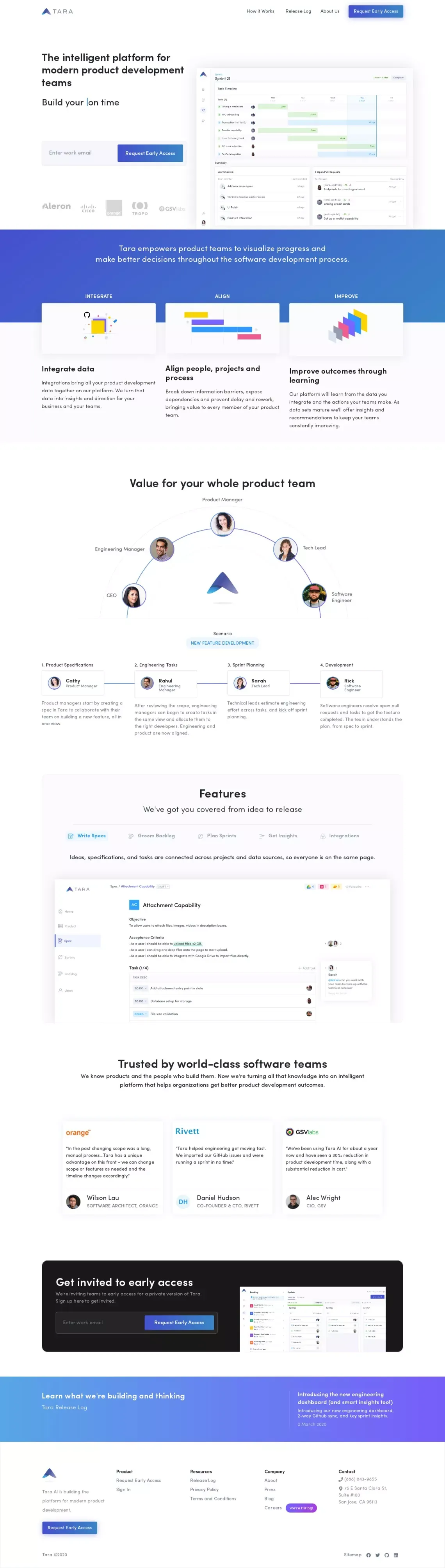 Tara AI | Sprint management built for software teams - Landing design