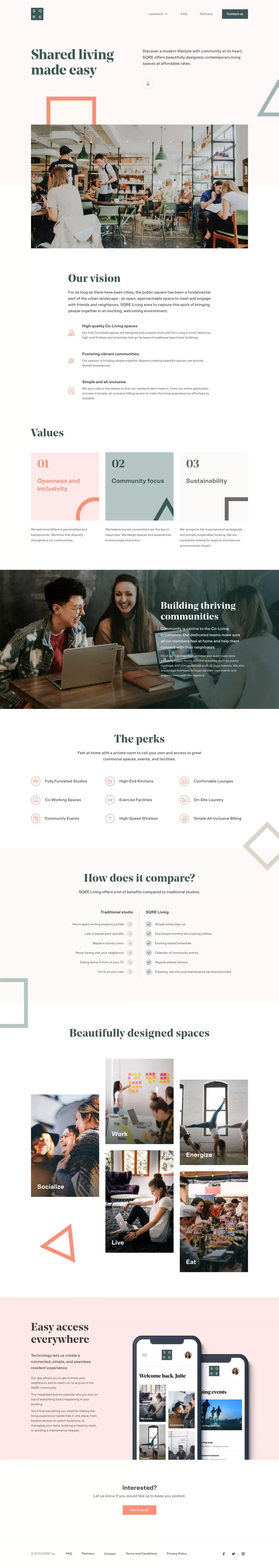 SQRE Living | Shared Living Made Easy - Landing design