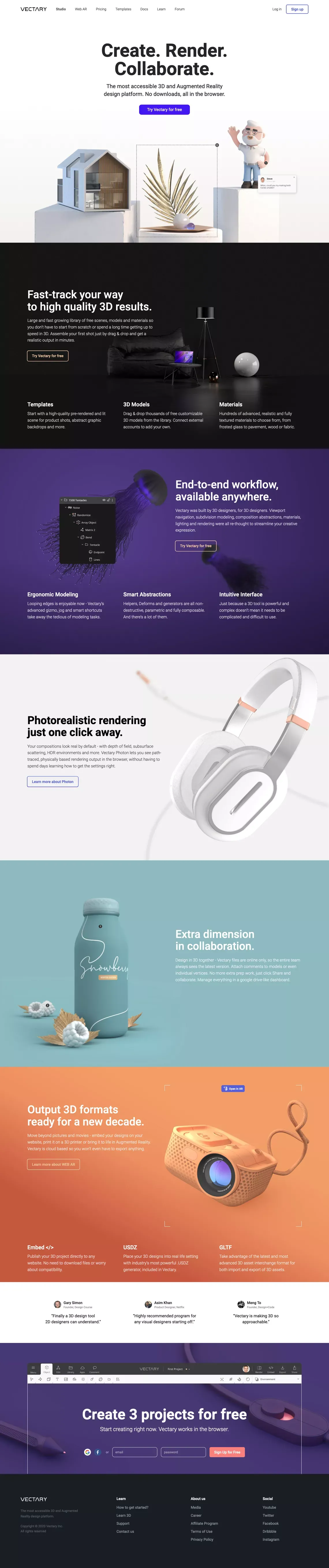 Vectary – The Easiest Online 3D Design and 3D Modeling Software - Landing design