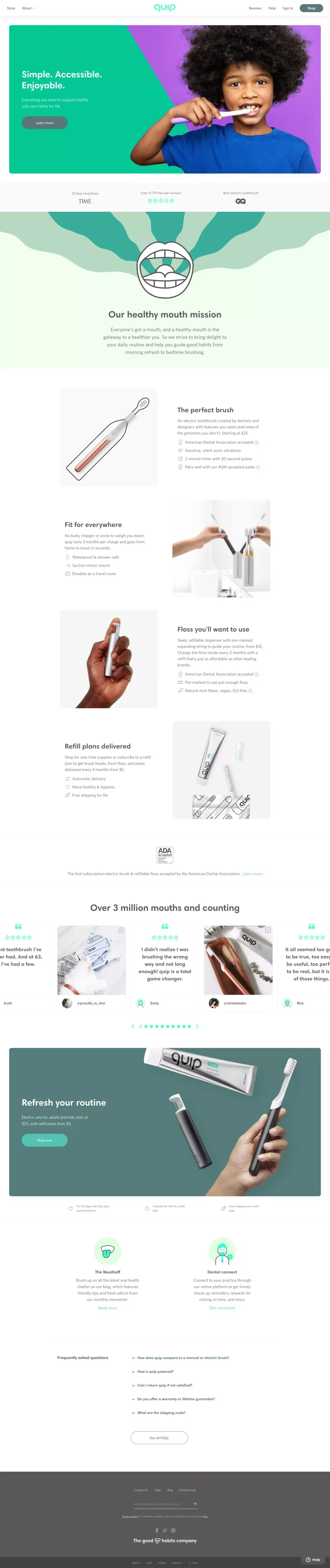 quip | Better oral care, made simple - Landing design