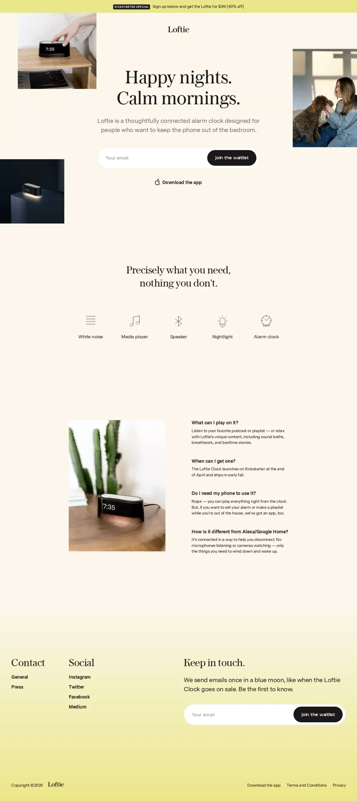 Loftie Clock — A thoughtfully connected alarm clock. - Landing design