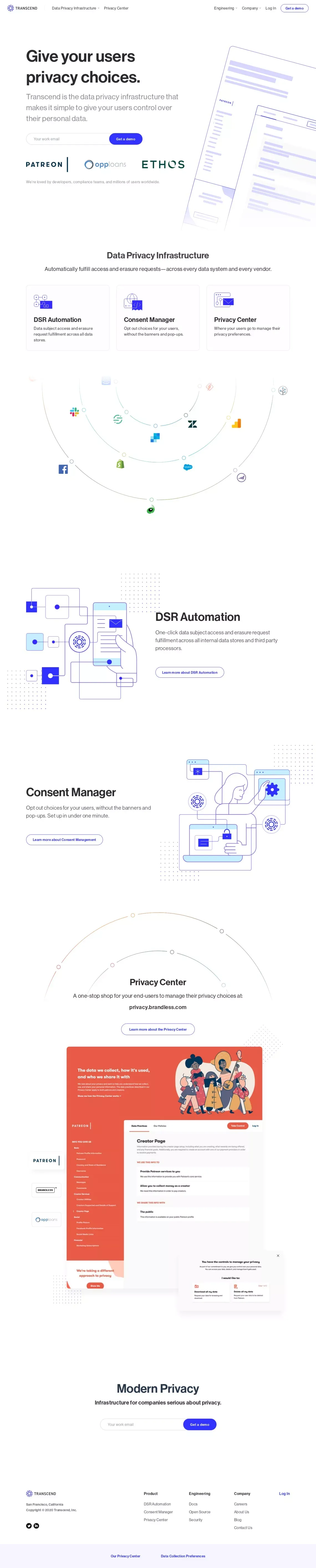 Transcend | Data Privacy Infrastructure - Landing design