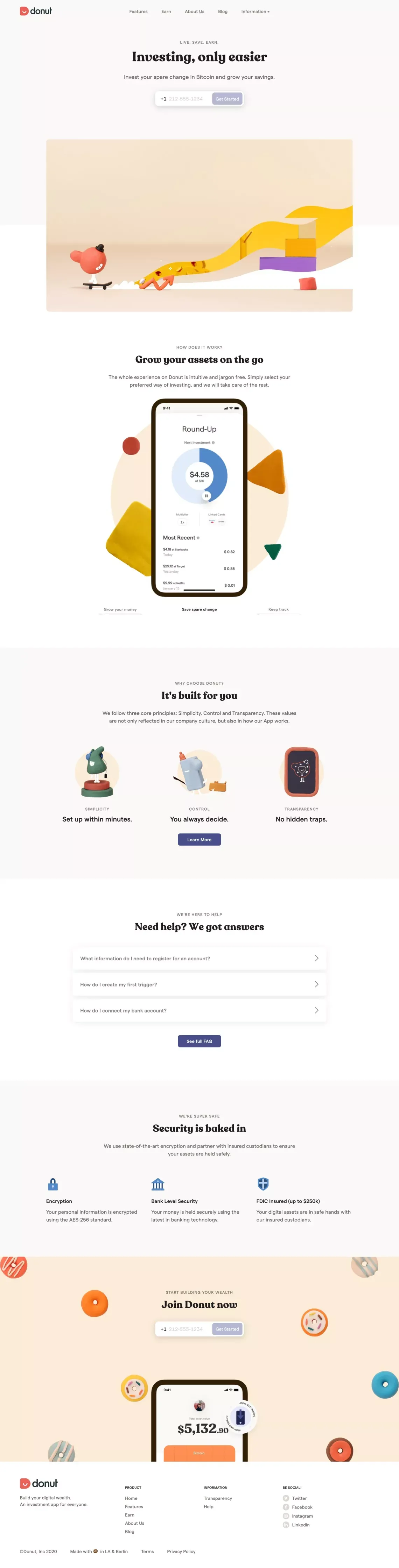 Donut: Investing, only easier - Landing design