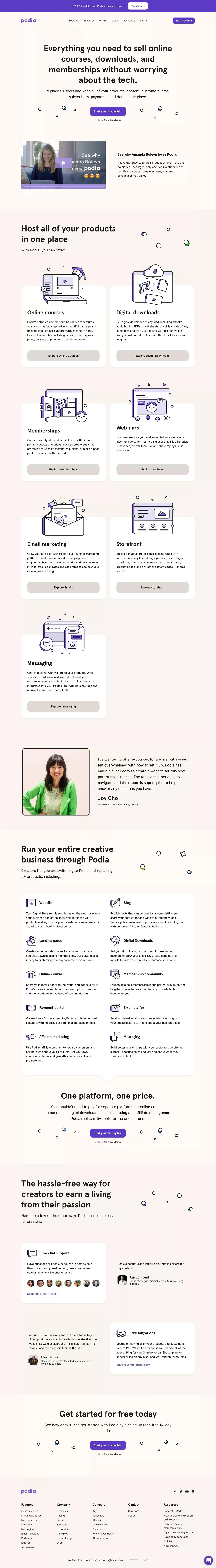 Podia - Sell Online Courses, Memberships, and Downloads - Landing design