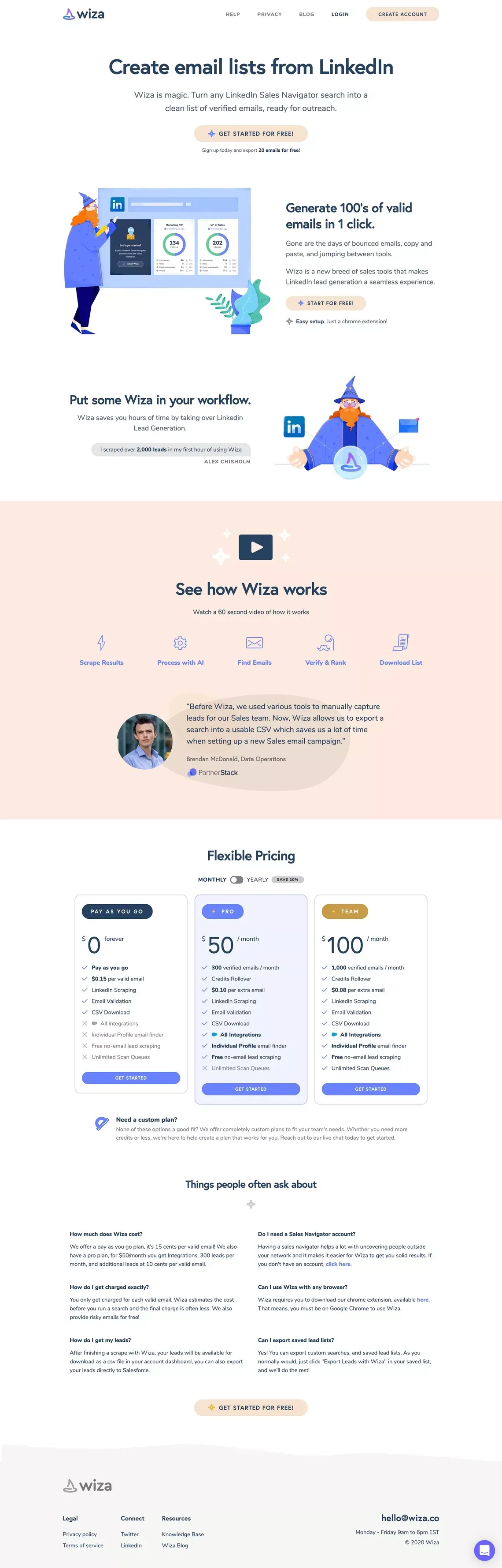 Wiza | Extract emails from LinkedIn searches - Landing design