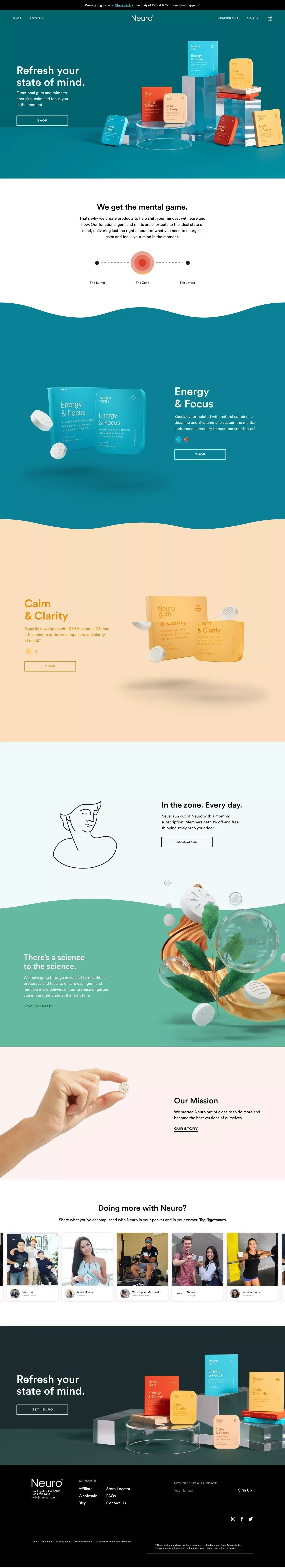 Neuro | Caffeine Gum and Mints | Energy and Focus - Landing design