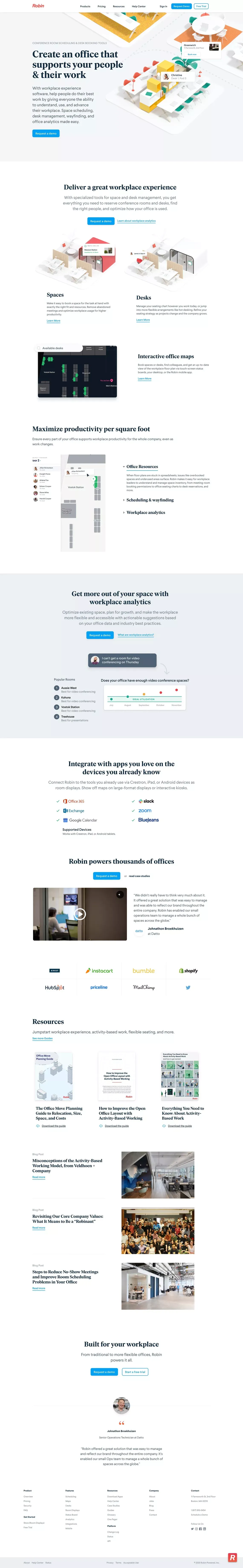 Conference Room Scheduling Software, Desk Booking & Workplace Analytics | Robin - Landing design