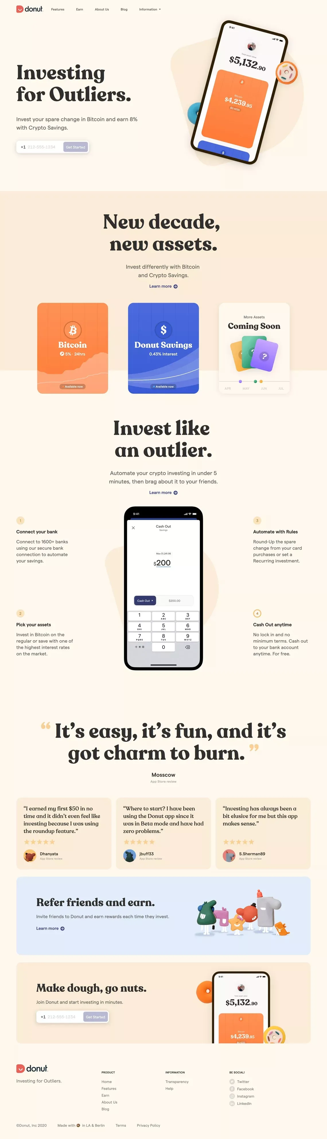 Donut: Investing for Outliers. - Landing design