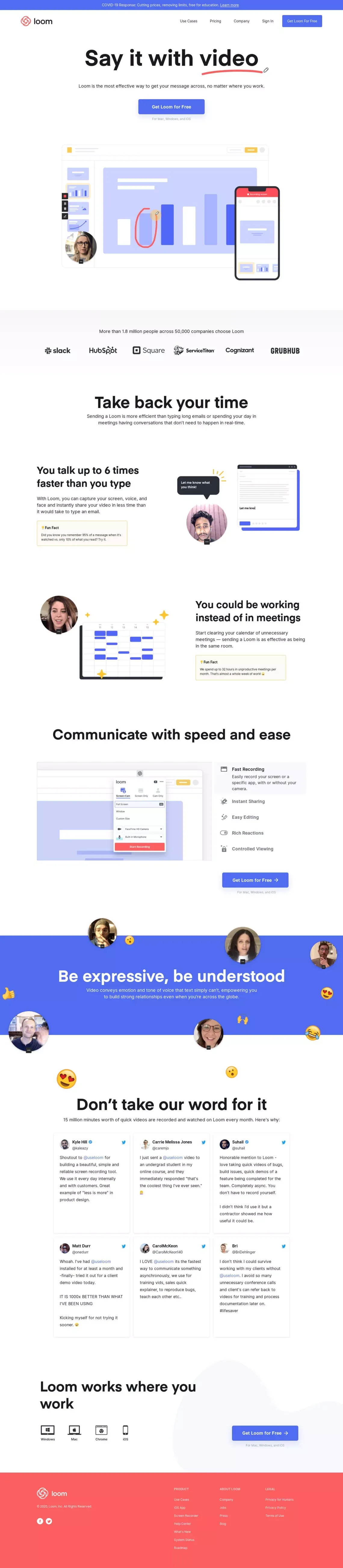 Loom | Free Screen & Video Recording Software - Landing design