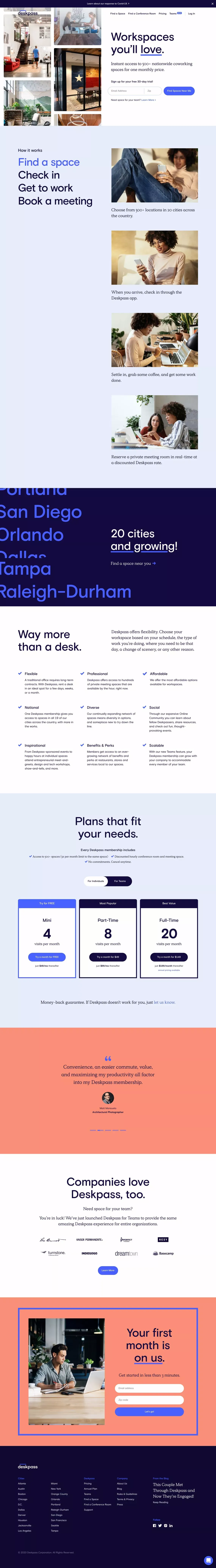 Coworking & Shared Offices | Deskpass - Landing design