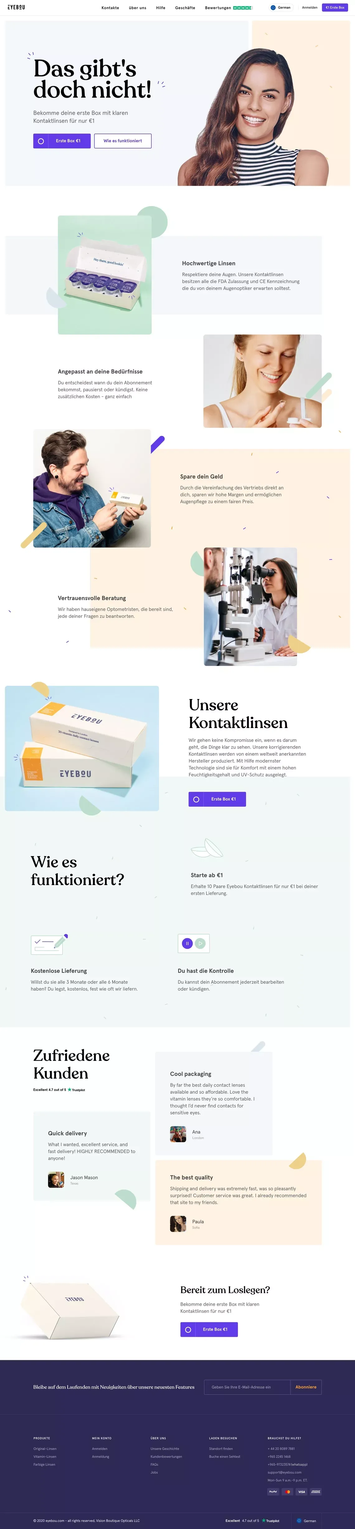 Eyebou | Daily Contact Lenses on Subscription - Landing design