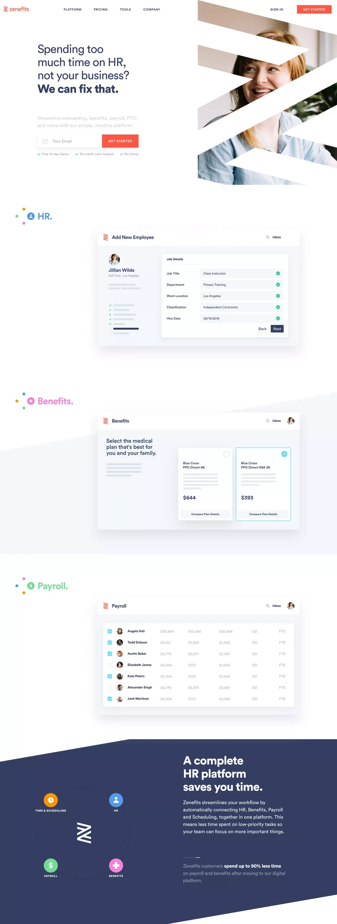 #1 HR Software | Human Capital Management | Zenefits - Landing design