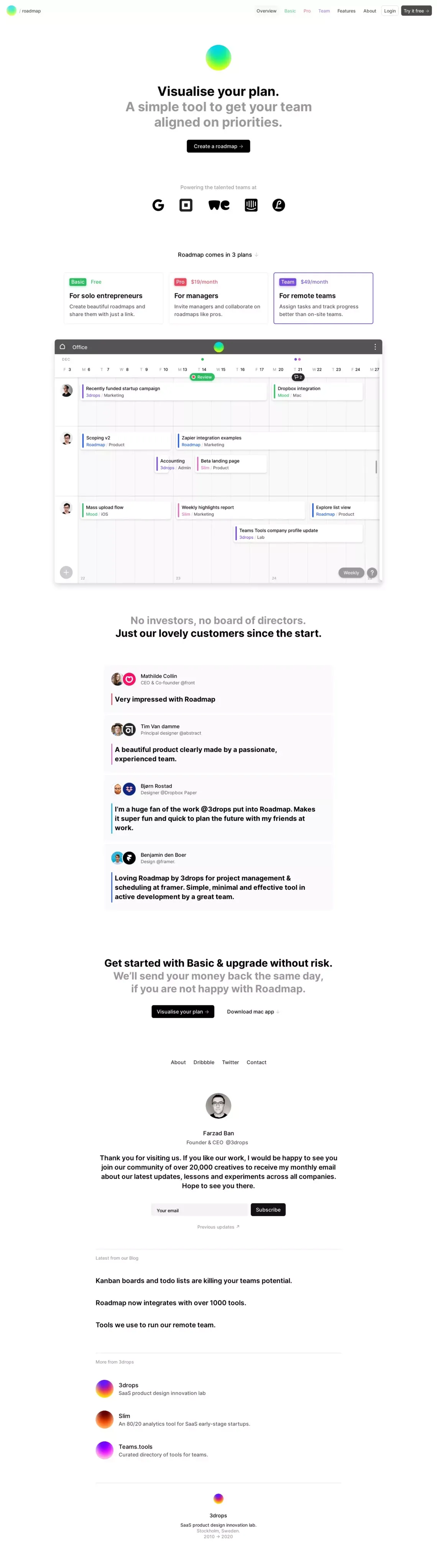 Roadmap – Visual prioritisation software - Landing design