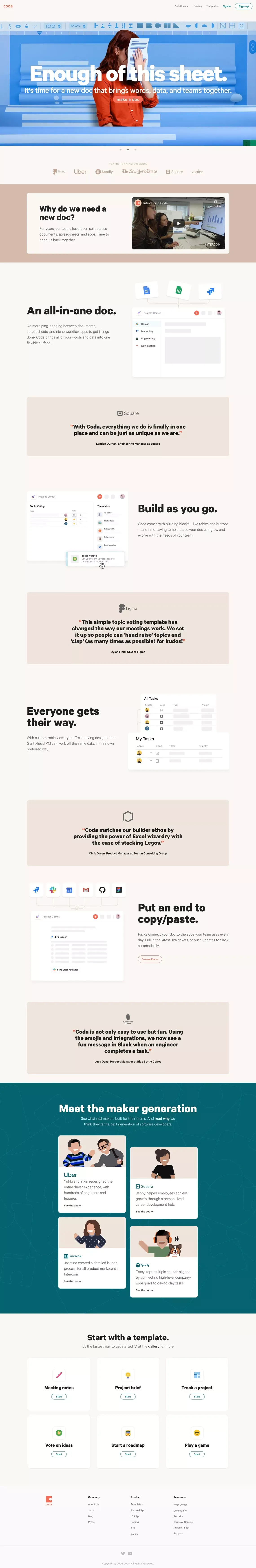 Coda | A new doc for teams. - Landing design