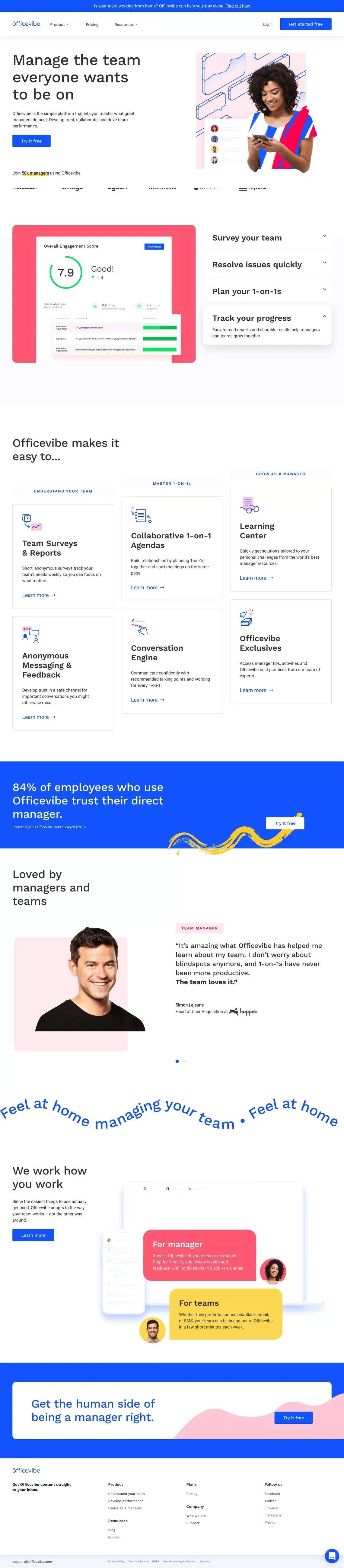 Officevibe I Manage The Team Everyone Wants To Be On - Landing design