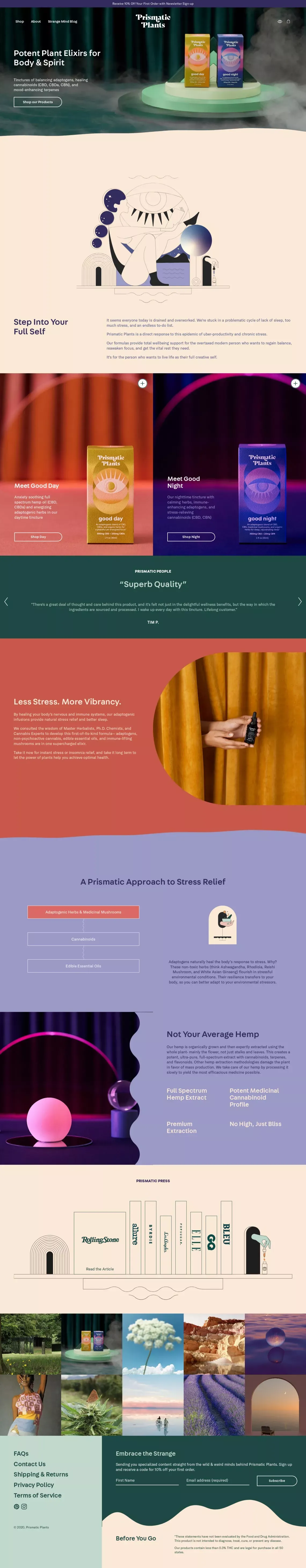 Good Day & Good Night Adaptogenic Tinctures with CBD– Prismatic Plants - Landing design
