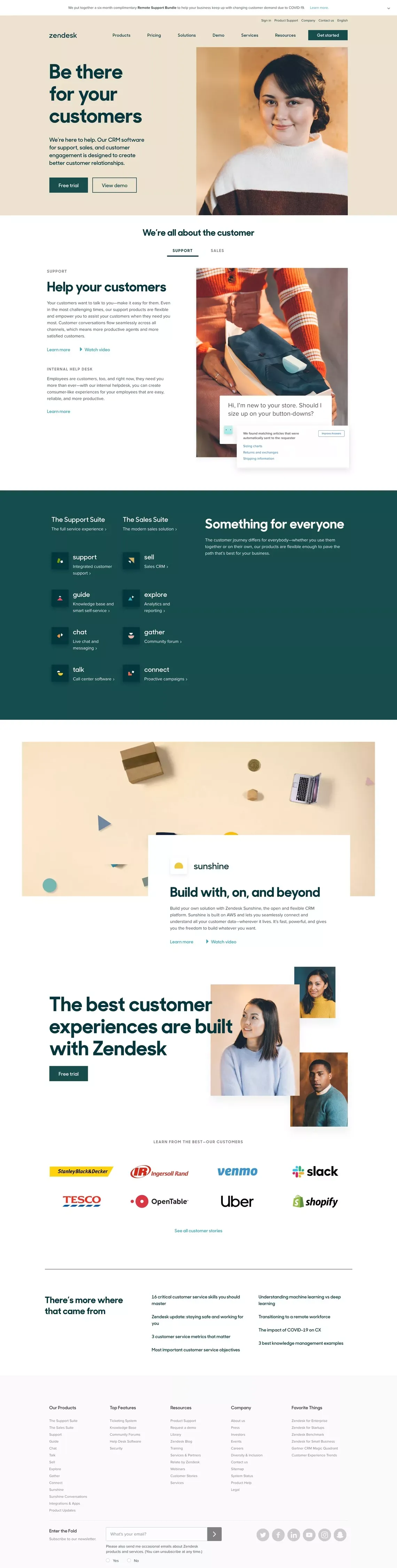 Zendesk | Customer support ticket system & sales CRM software company - Landing design