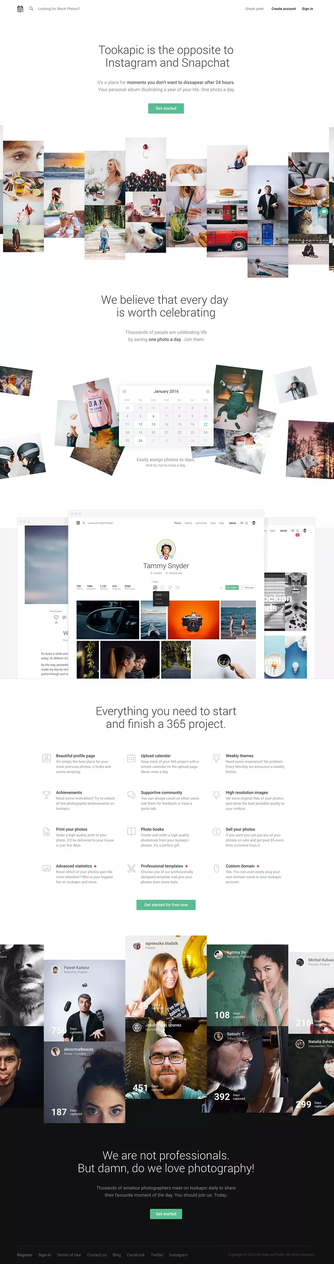 Create your photo journal for free | tookapic - Landing design