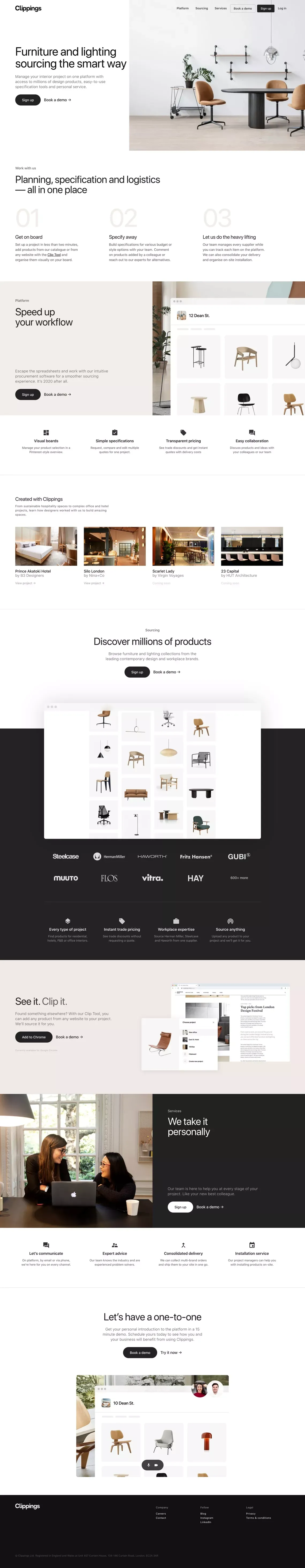 Clippings - Furniture and lighting sourcing the smart way - Landing design
