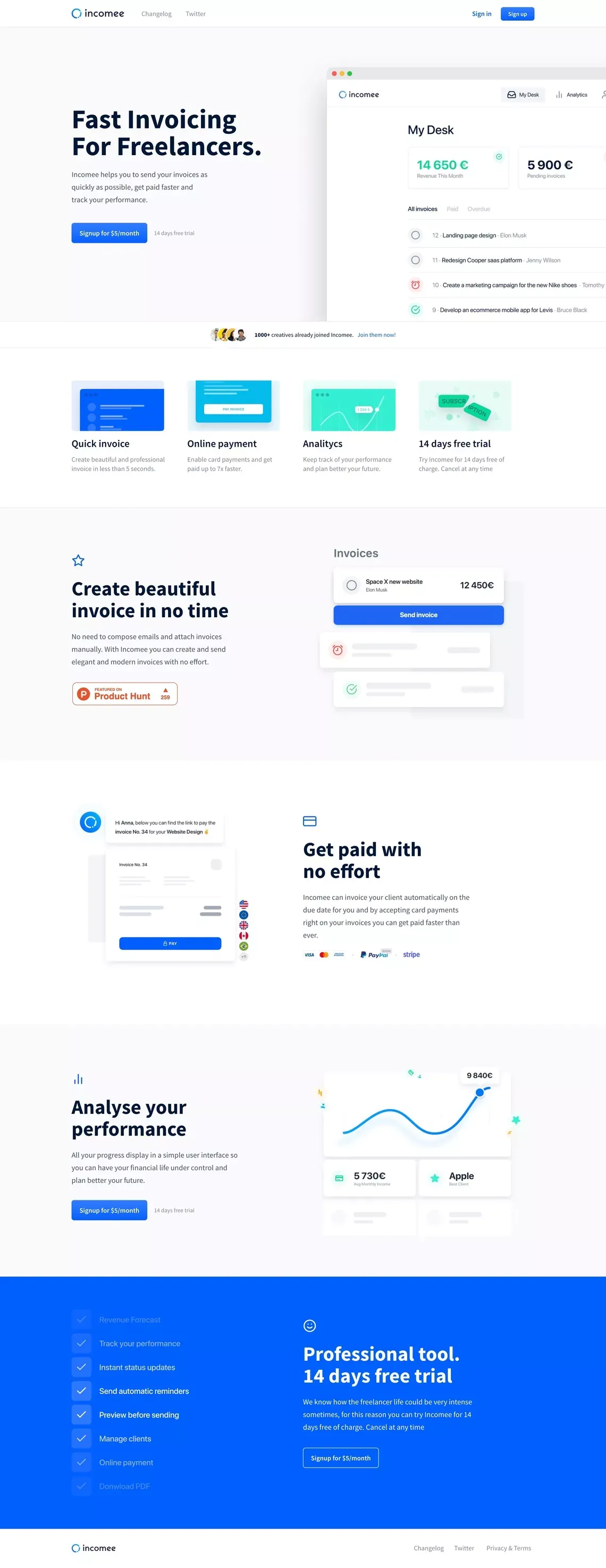 Incomee - Landing design