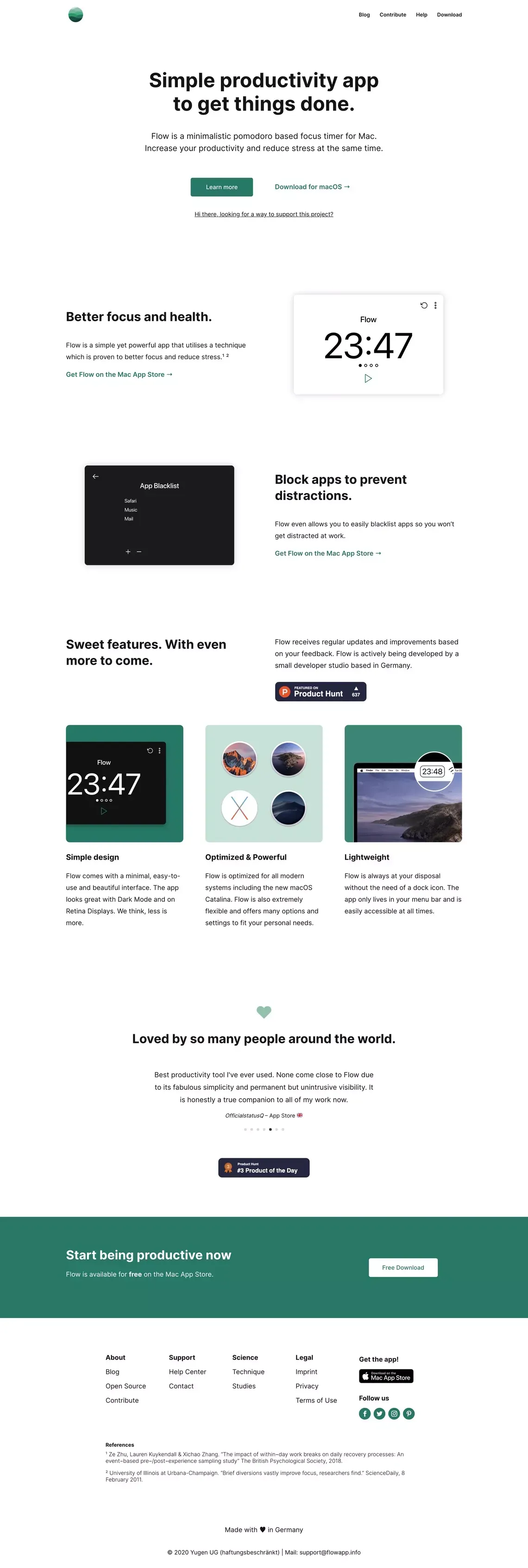 FLOW. Get Things Done. | Worktimer for Mac & iPhone - Landing design