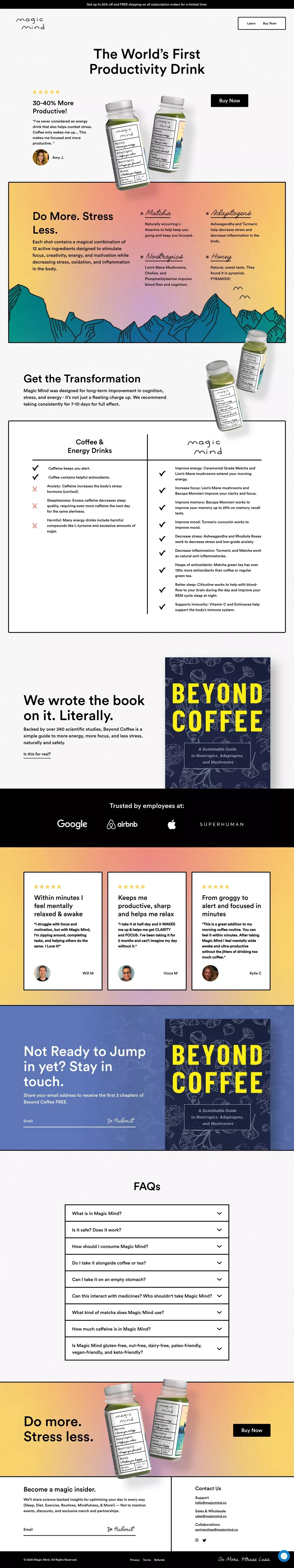 Magic Mind | The World’s First Productivity Drink - Landing design