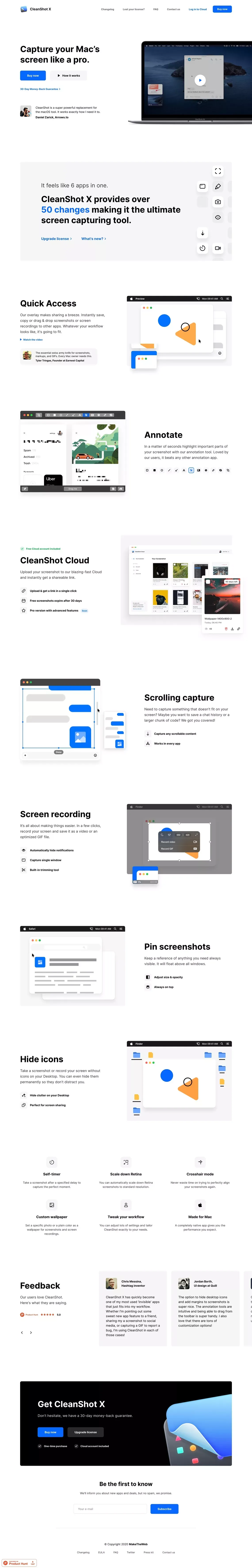CleanShot X for Mac - Landing design