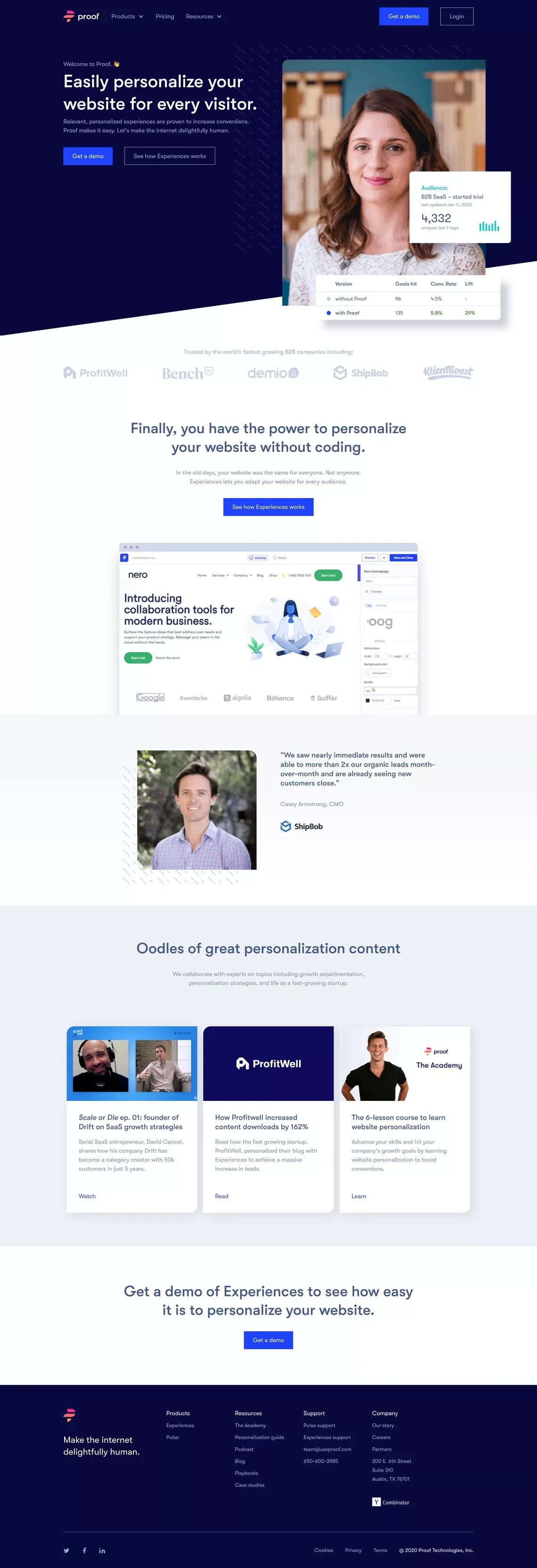 Proof - Increase Online Sales & Conversions With Personalization - Landing design
