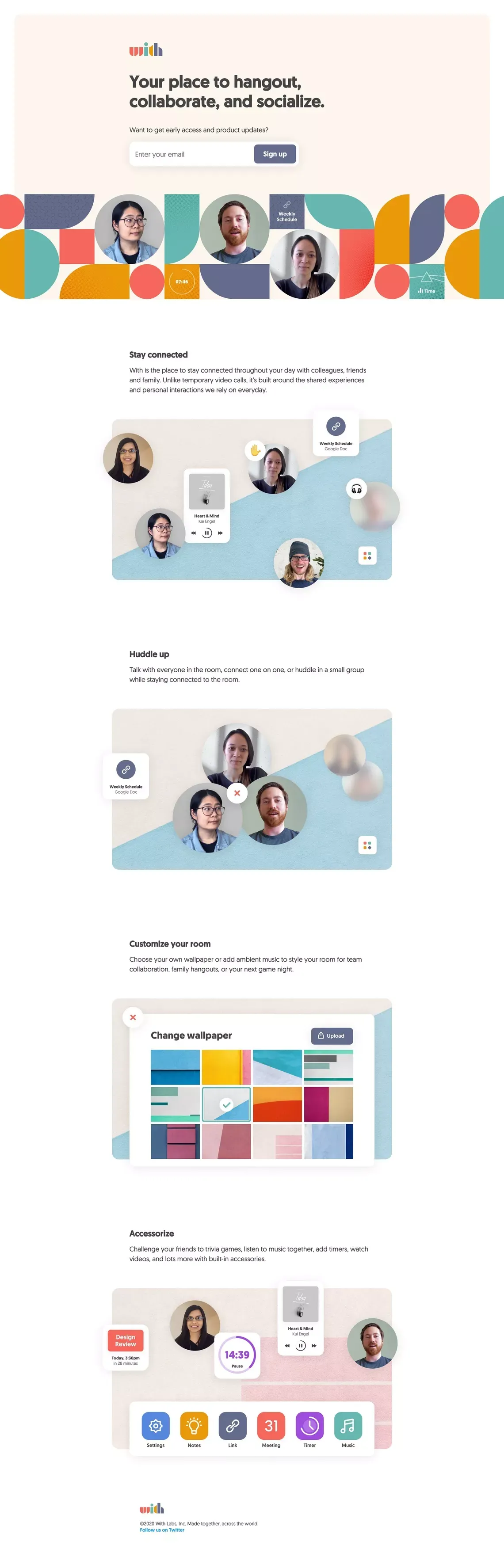 With • Your place to hang out, collaborate, and socialize. - Landing design