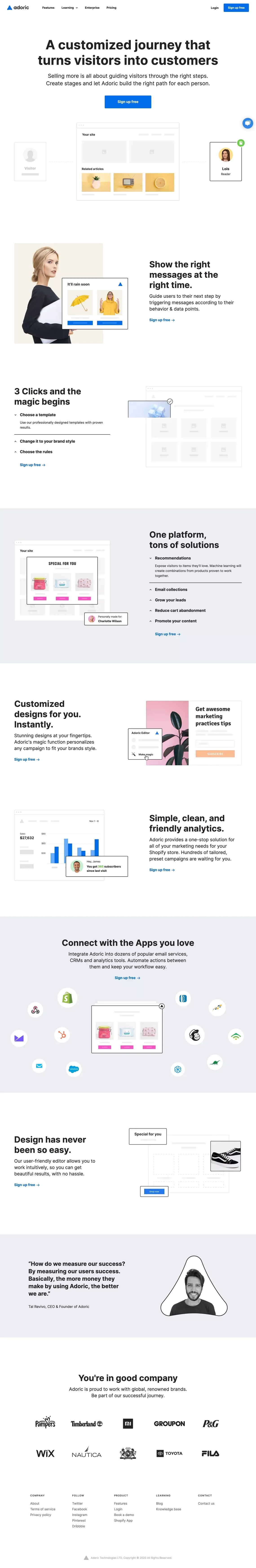 Adoric - Real time web engagement - Adoric - Landing design