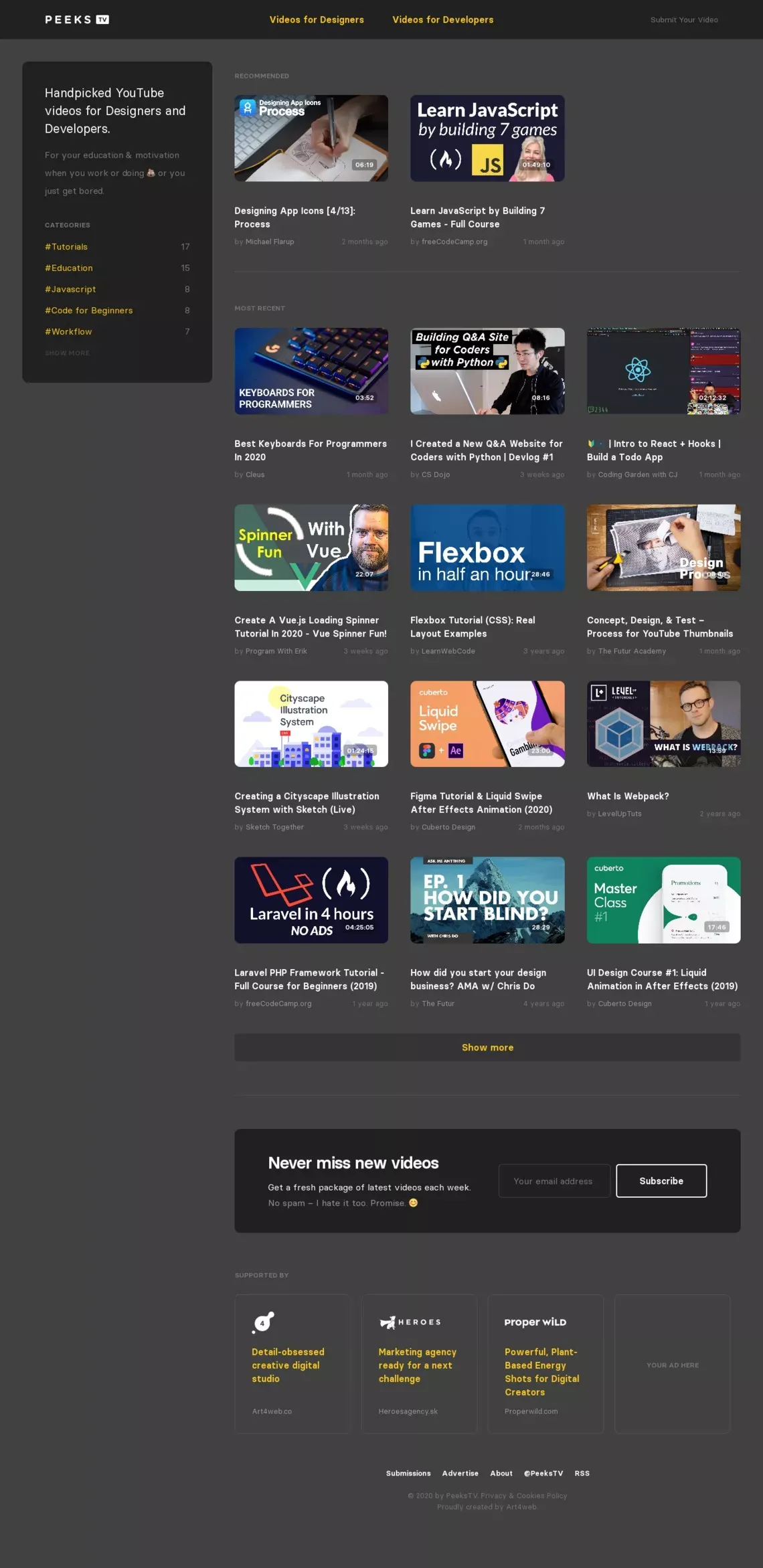 PeeksTV – YouTube videos for Designers and Developers - website design