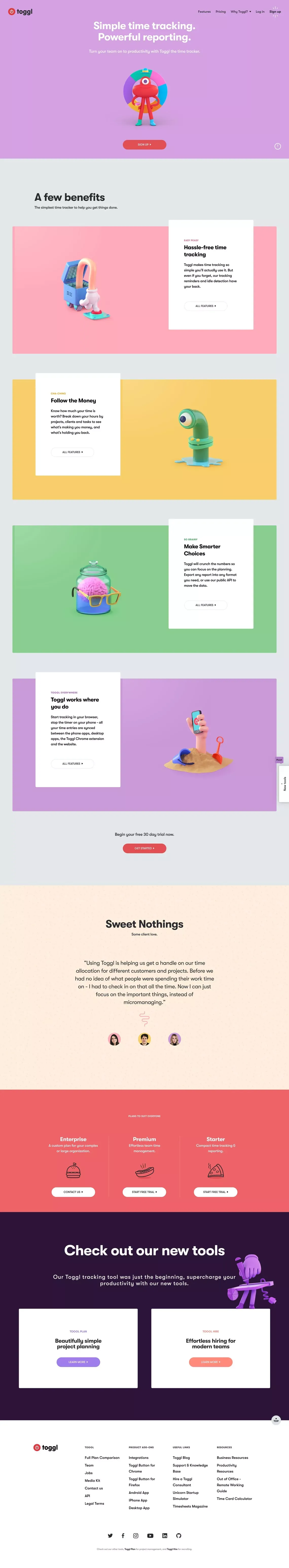 Toggl - Free Time Tracking Software - Landing design