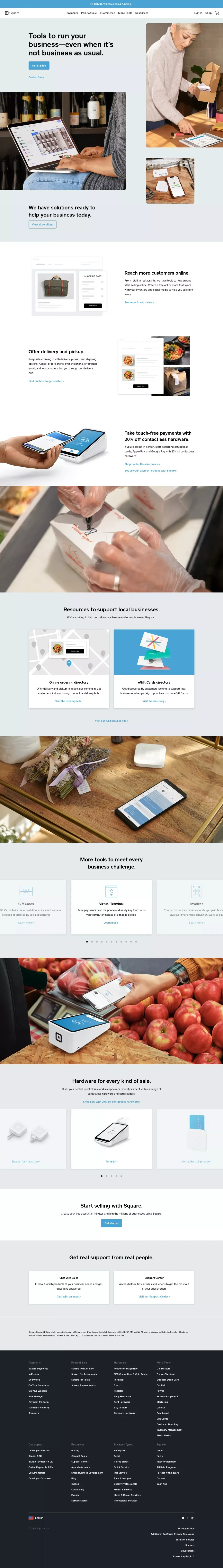 Square: Solutions & Tools to Grow Your Business - Landing design