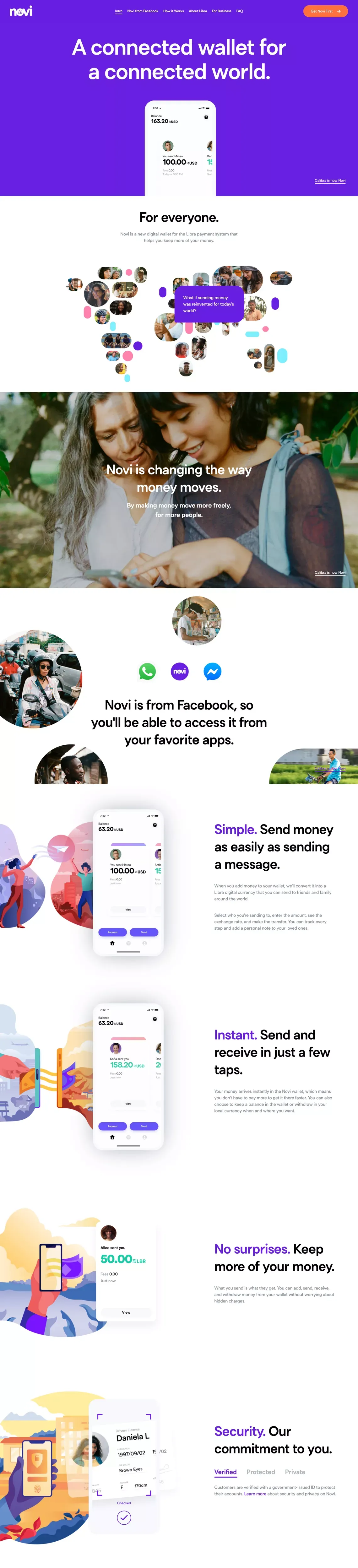 Novi | A new digital wallet for the Libra payment system - Landing design