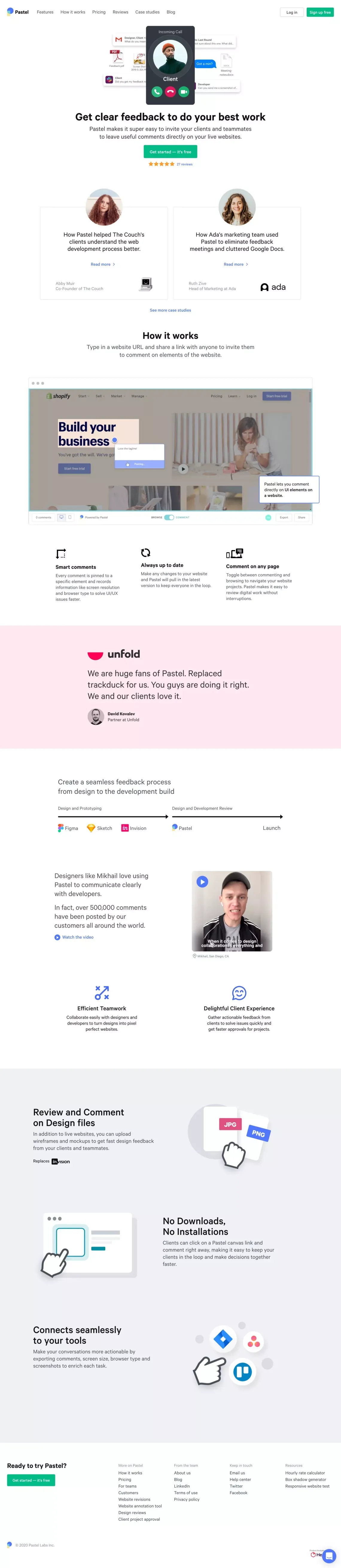 Pastel | Fastest visual website feedback tool for web designers, developers and agencies - Landing design