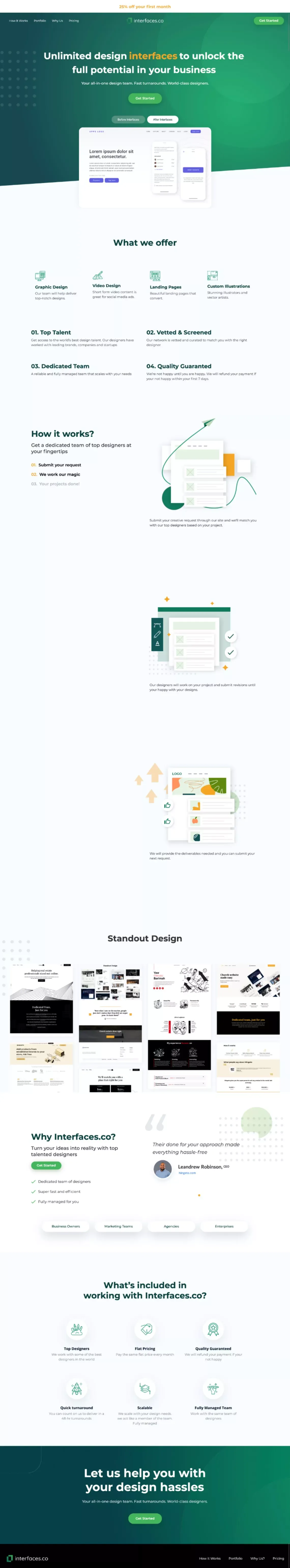 Interfaces: Your all-in-one design team - Landing design