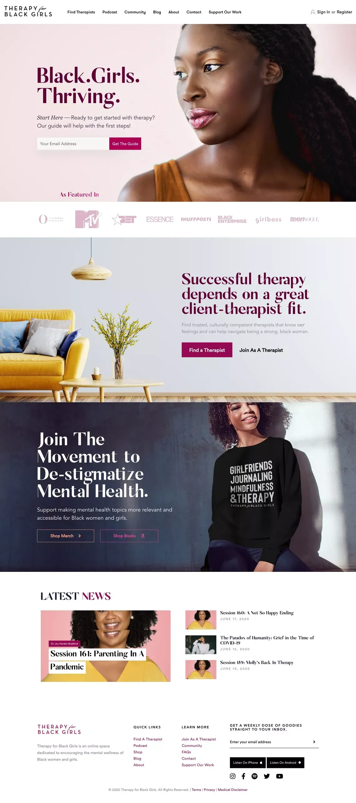 Therapy For Black Girls - Landing design