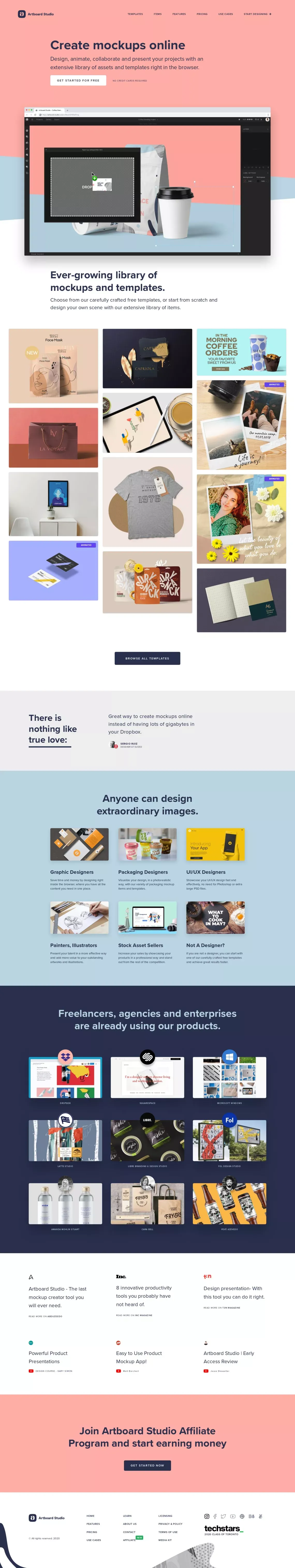Create mockups online | Artboard Studio - Landing design