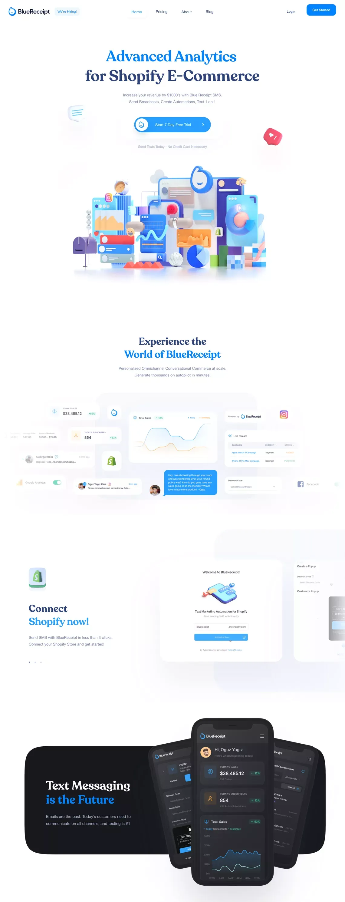 BlueReceipt - Text Message Marketing for Shopify - Landing design