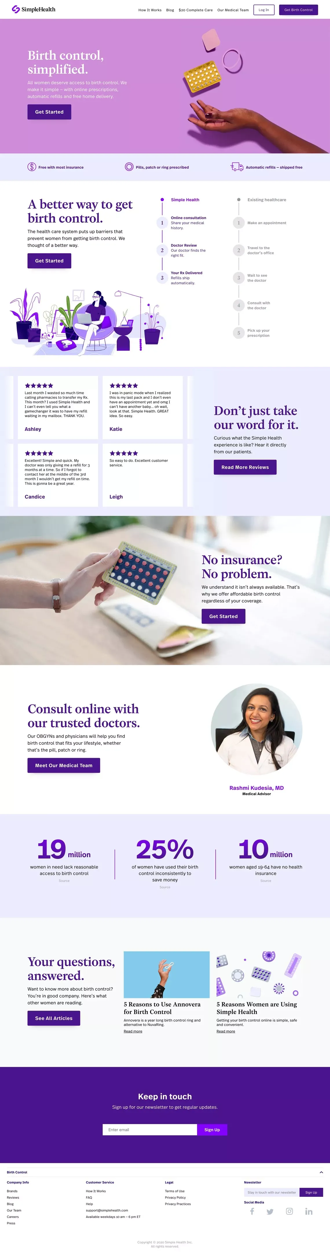 Birth Control Prescriptions Online | Simple Health - Landing design