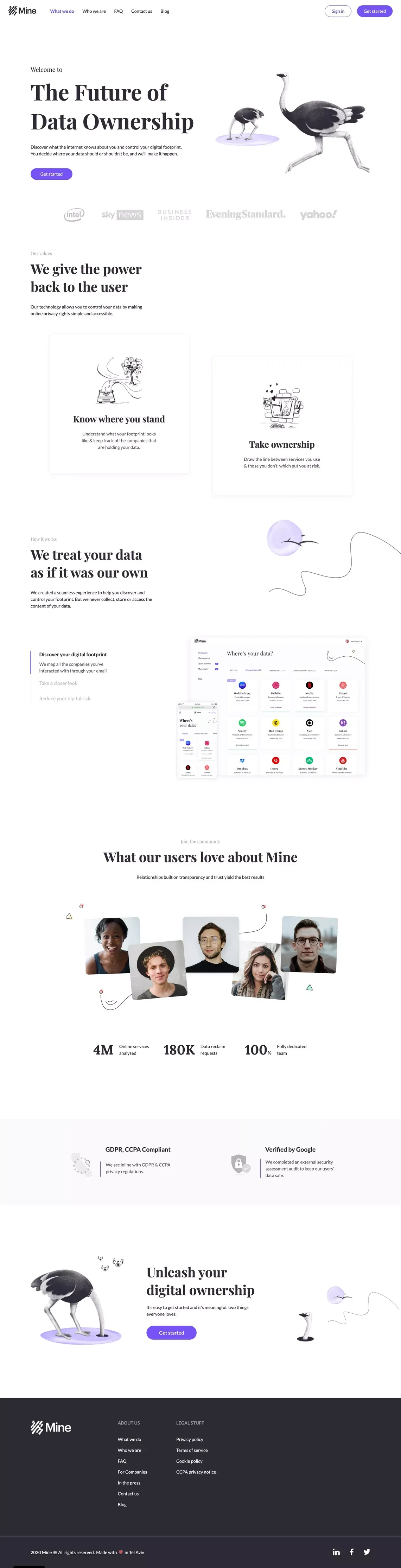 Mine - The Future of Data Ownership - Landing design