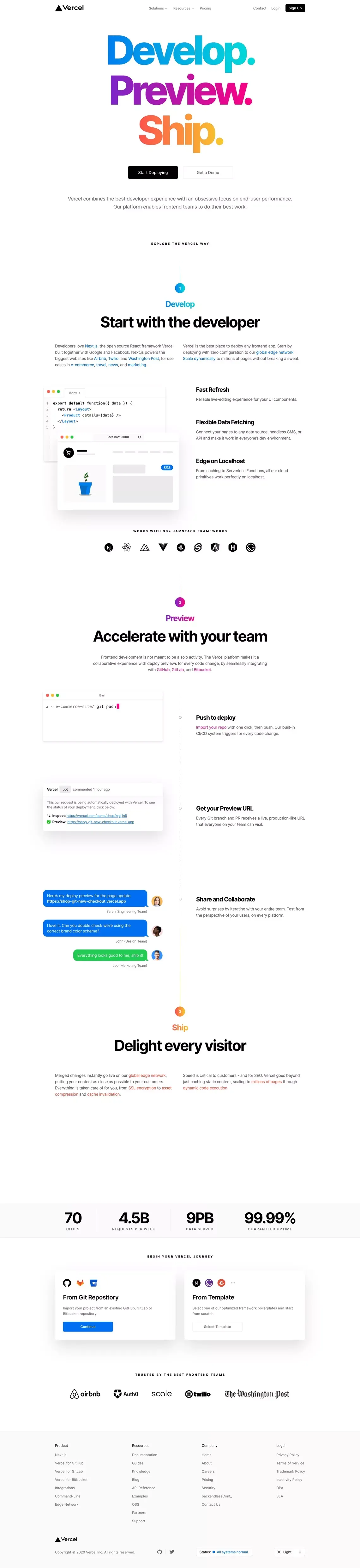 Develop. Preview. Ship. For the best frontend teams – Vercel - Landing design