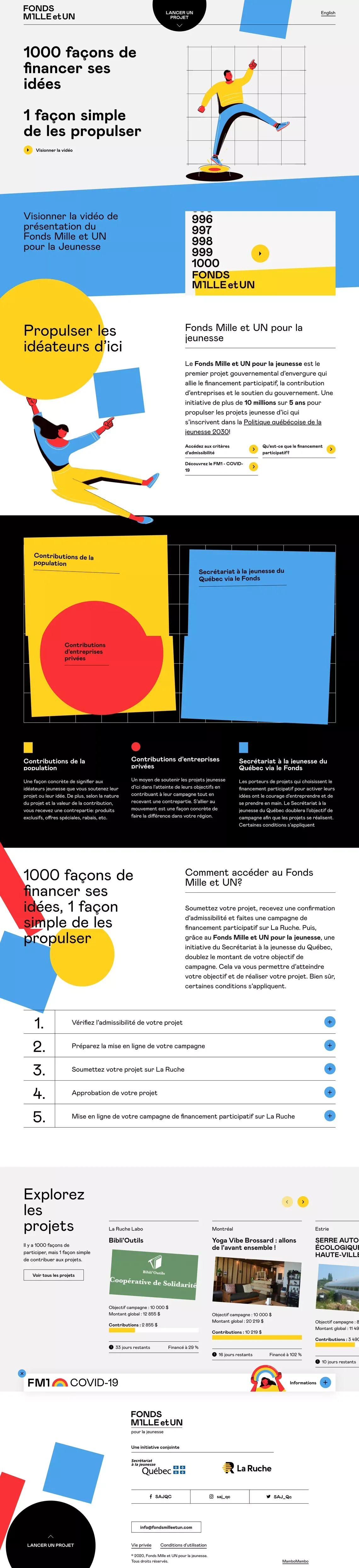 Fonds Mille et UN pour la jeunesse - Landing design