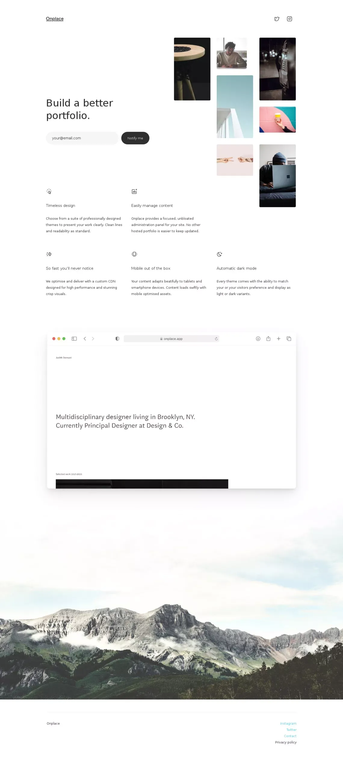 Onplace – build a better portfolio. - Landing design