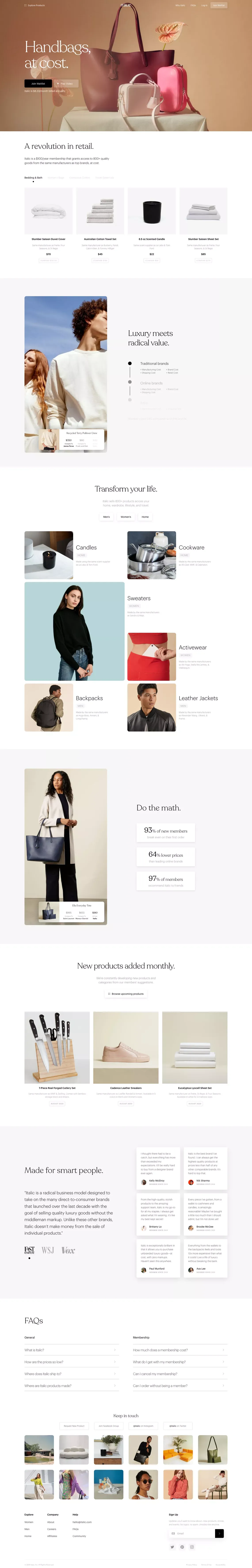 Italic | Quality, at cost - Ecommerce design